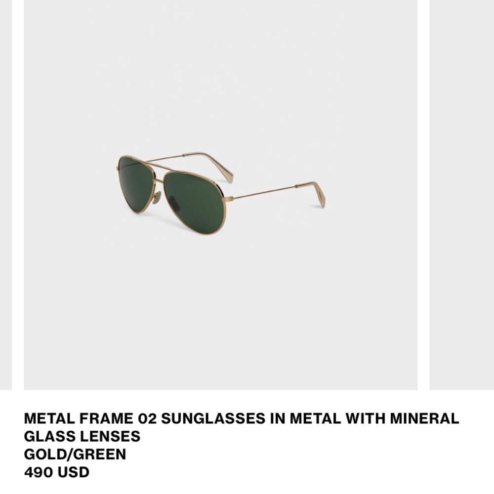 Celine METAL FRAME 02 SUNGLASSES IN METAL WITH MINERAL GLASS LENSES
GOLD/GREEN